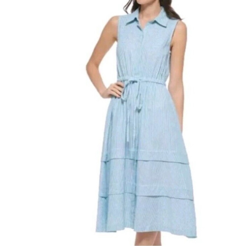Calvin Klein Light Blue Striped Midi Dress